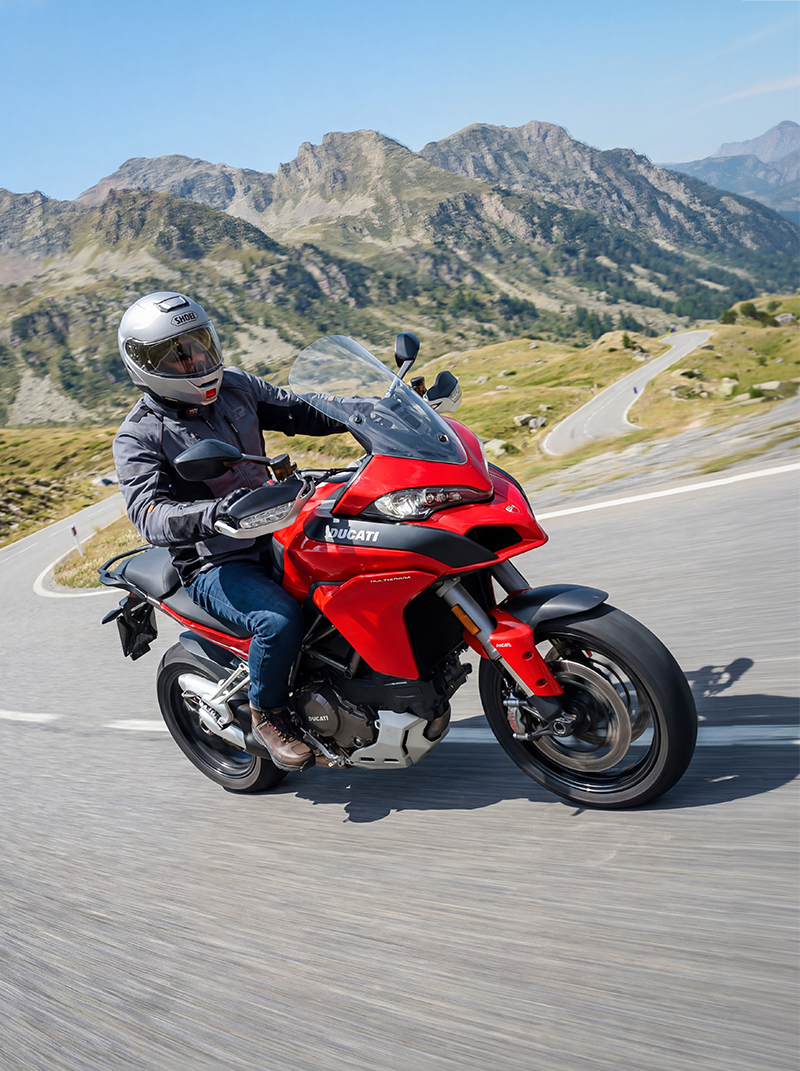 Man riding Ducati Multistrada motorcycle wearing Rukka Air Vihti jacket